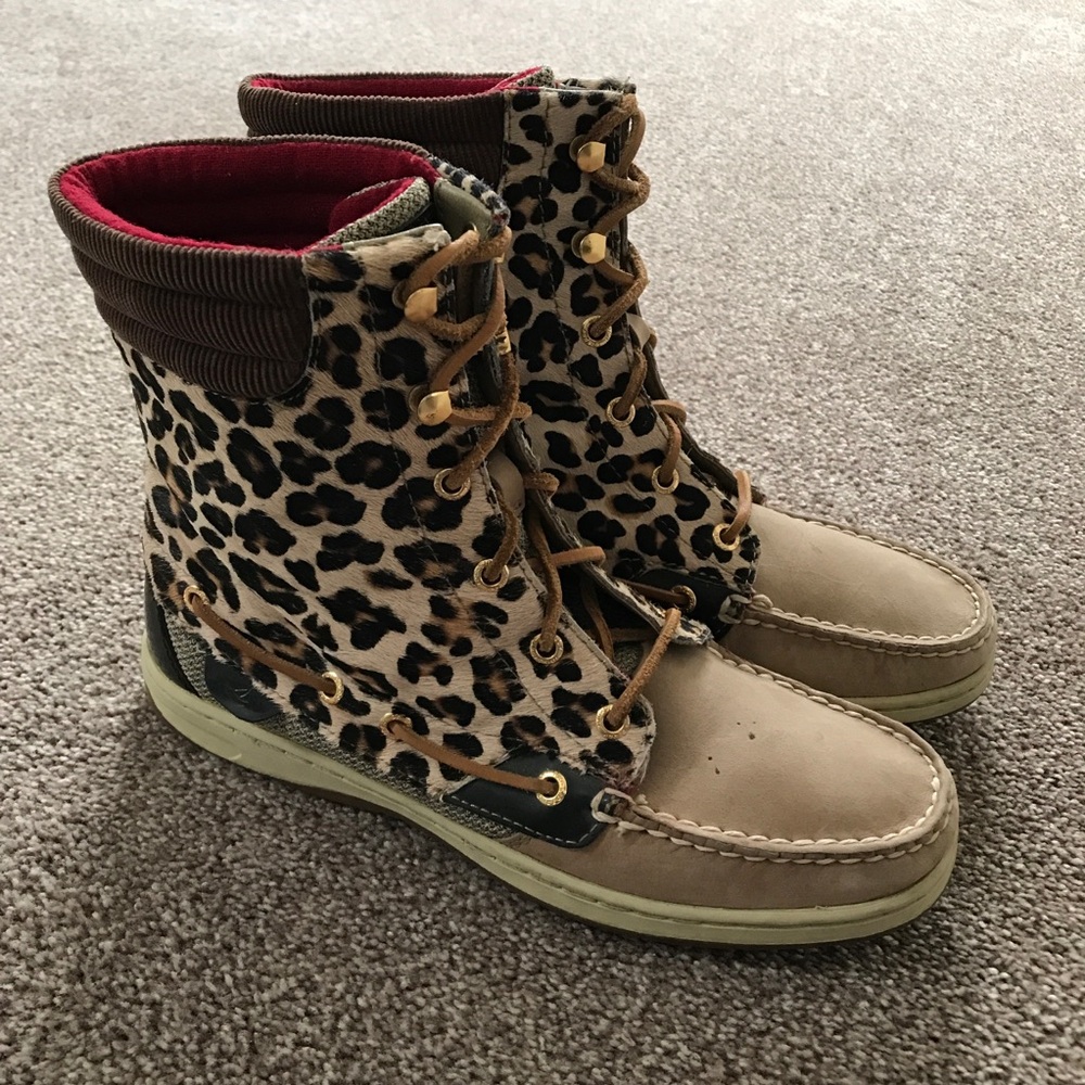Sperry Cheetah Top Sider High Top Shoes Size9